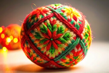 Christmas Knitting Wool Ball, Festive Yarn, Holiday Crafts, Winter Texture, Cozy  Knitting Supplies, Low Light Photography