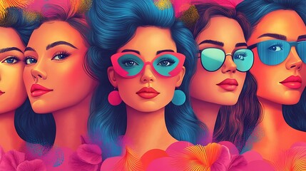 Naklejka premium Colorful fashion portraits of empowered stylish women