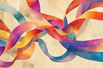 Obraz premium Abstract Colorful Ribbons Intertwined A Vibrant Watercolor Style Artwork Showing Flowing Dynamic Lines