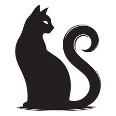 Silhouette of a cat. Kitty black color silhouette, black color silhouette. Black Cat Sitting On White Background Vector Illustration
