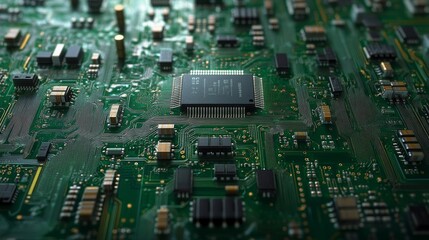 Fototapeta premium High-tech technology background featuring intricate circuit board patterns with futuristic digital elements, ideal for tech projects, innovation concepts, and modern digital designs
