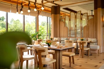 Fototapeta premium Elegant Modern Restaurant Interior with Natural Light