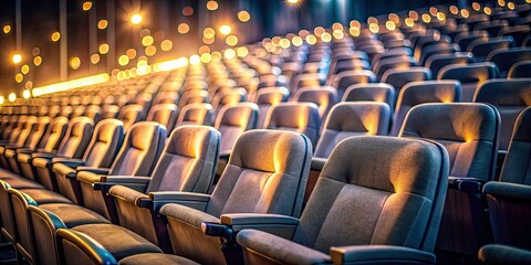 Obraz premium Long Exposure Photography: Empty Chairs, Theater, Auditorium, Waiting Audience, Serene Scene, Dramatic Lighting, Silent Stage