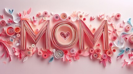 Delicate Paper Flowers and Heart Form a Beautiful "MOM" for Mother's Day. Happy Mothers Day Concept.