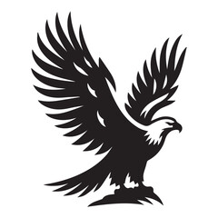 Fototapeta premium Black and white silhouette of eagle sitting in his nest, Flying Bald Eagle black and white Silhouette vector, A Bald Eagle black Silhouette Vector isolated on a white background