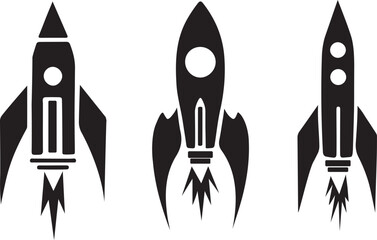 Rocket icon set. Rocket launched icon vector. Rocket fly icon. Space travel. Project start up sign. Creative idea symbol.
