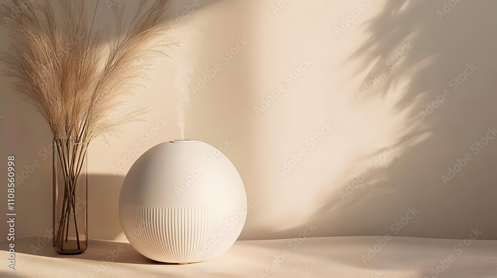 Poster a compact humidifier in matte white, displayed on a neutral background for a clean look.