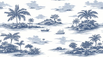 Fototapeta premium Tropical Escape: Explore Stunning Blue and White Island Designs