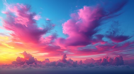 Ethereal Wispy Clouds at Sunset, Gracefully Forming in Shades of Pink and Purple Against a Vibrant Sky, Creating a Dreamlike Atmosphere