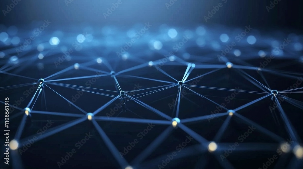 Wall mural featuring a futuristic network of interconnected lines, nodes, and digital elements, creating a visu