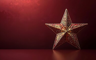 A stunning, decorative gold star with intricate designs stands against a rich, textured red background, creating a warm and festive atmosphere.