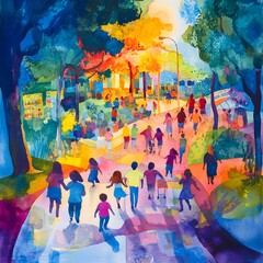 Fototapeta premium Images depicting community involvement in autism awareness events, walks, or support groups, highlighting the collective effort to foster a sense of belonging and understanding.