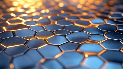 Fototapeta premium Intricate honeycomb pattern with metallic sheen and glowing highlights