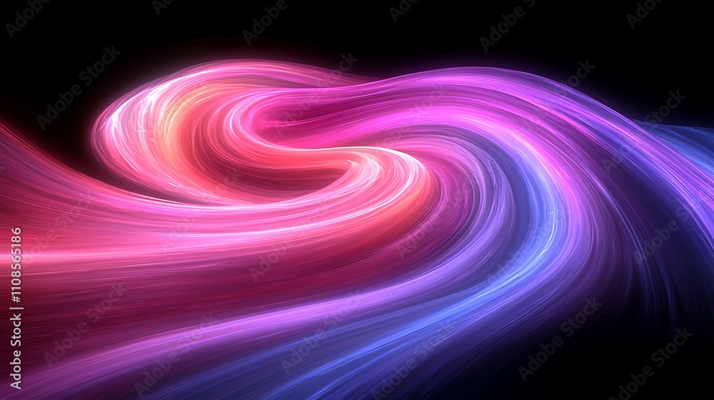 Poster a mesmerizing swirl of colorful curved lines creating a dynamic flow of light in vibrant shades of p