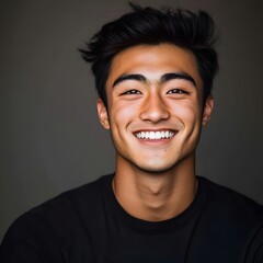 Obraz premium Portrait of a young, handsome Asian man smiling confidently at the camera.