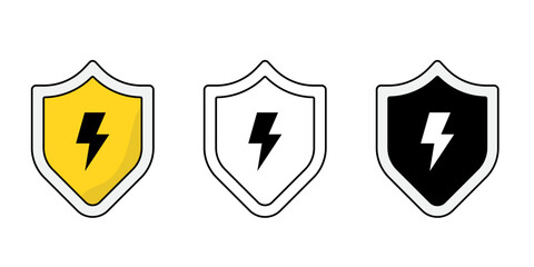 Shield electrical icon isolated on transparent background. electric shield and voltage protection flat design, pictogram electrical safety check, vector illustration.