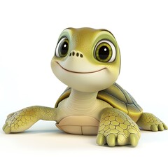 Fototapeta premium Charming 3D Turtle, Playful Cartoon Turtle Isolated on White Background, Perfect for Youthful Themes and Creative Projects, Exuding Charm and Whimsy with Soft Features