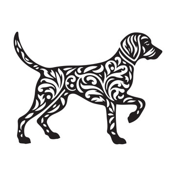 Dog, chihuahua silhouette in bohemian, boho, nature dog in bohemian black and white silhouette illustration, dog zentangle stylized, vector, illustration, freehand pencil, hand drawn, pattern. Zen art