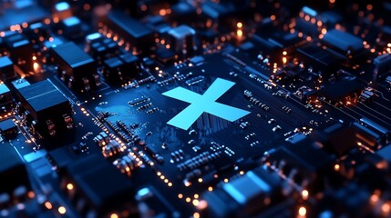 Obraz premium Futuristic Motherboard Electronics Industry Blue Lights Digital Processing Illustration