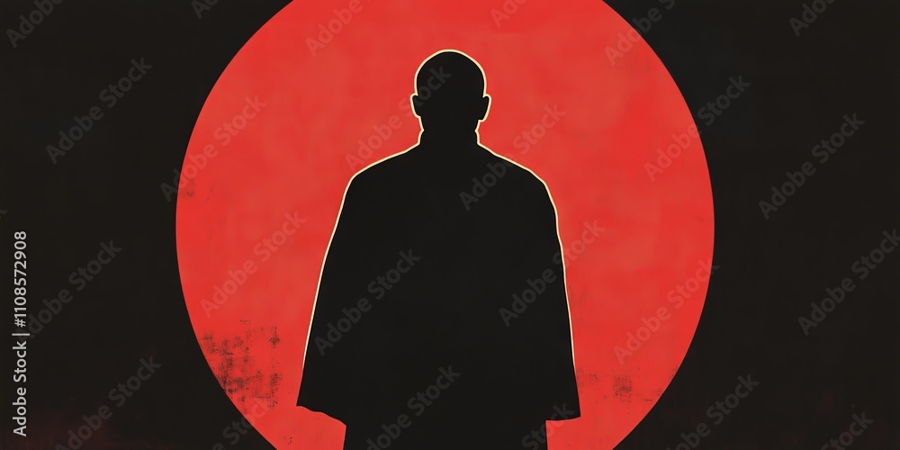 Canvas Prints a man stands in front of a red circle. the man is wearing a black jacket and is standing in the fore