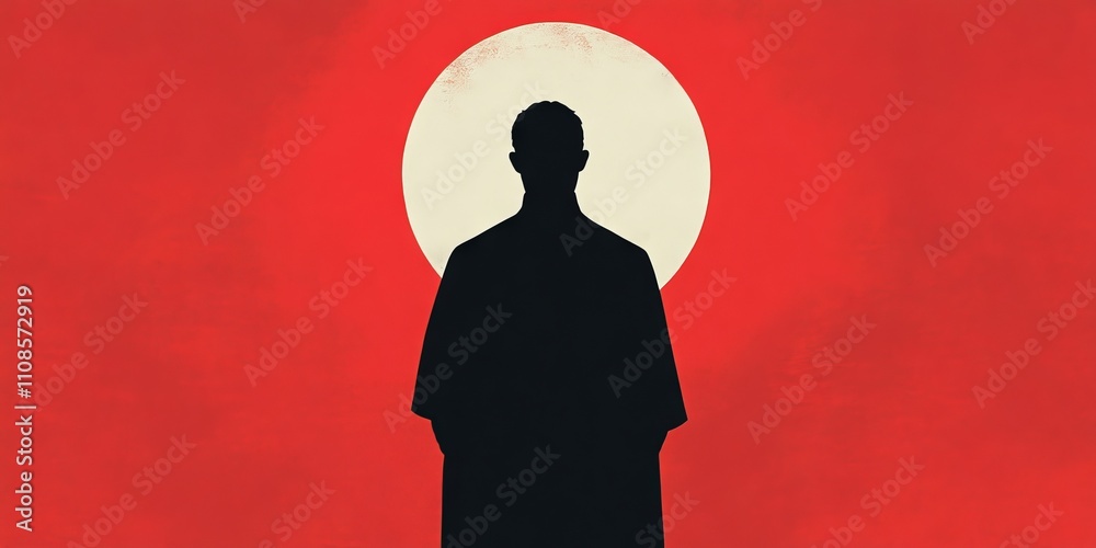 Canvas Prints a man stands in front of a red background with a black silhouette