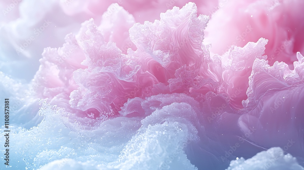 Poster intricate fractal patterns in soft colors creating a harmonious blend of pink and blue textures for 