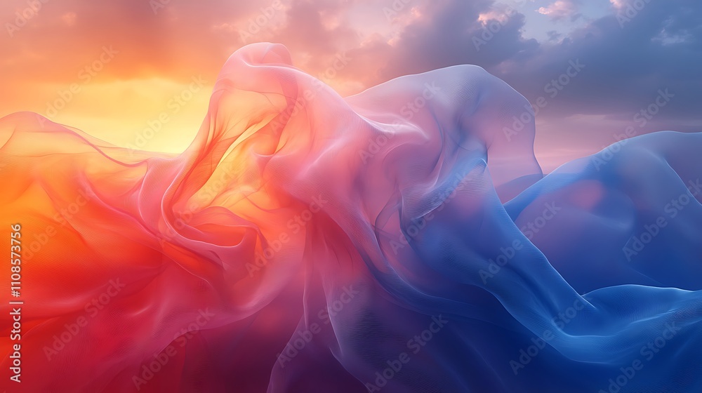 Poster playful digital pattern showcasing a harmonious blend of colors with soft waves and layers capturing