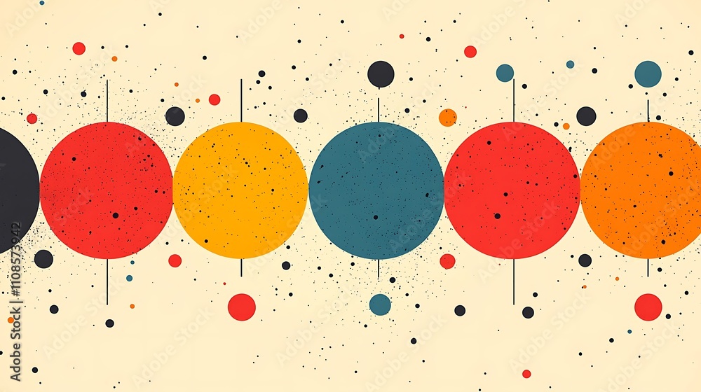 Poster sleek and stylish seamless pattern featuring colorful circles on a soft beige background with artist