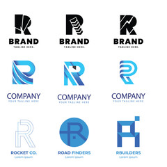 R alphabet letter initial colorful gradient design Corporate business brand company abstract logo design collection Vector