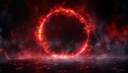 Obraz premium red abstract circle plasma lightning particle effect, 