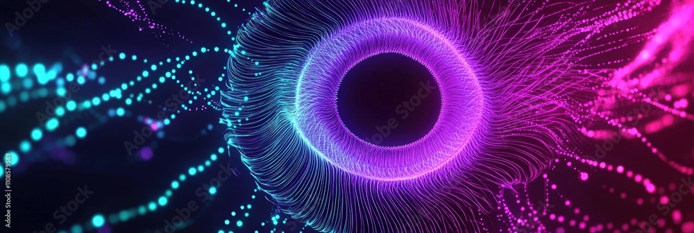 Poster abstract circular pattern of glowing lines forms artistic design with vibrant colors and dynamic mov
