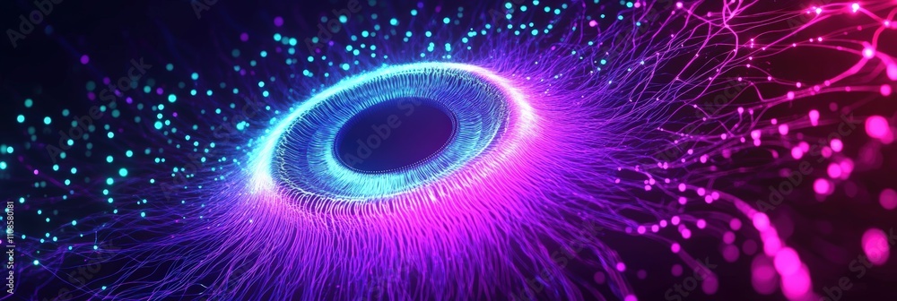 Poster abstract circular pattern of glowing lines forming a vibrant design with dynamic energy and fluid mo