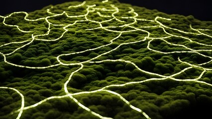 A neon-lit forest filled with bioengineered plants emitting multicolor lights, creating an ethereal ambiance.