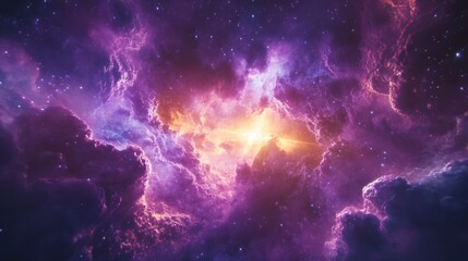 Fototapeta premium Cosmic Nebula Glowing With Purple and Gold Hues