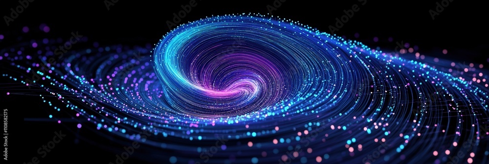 Poster vibrant digital swirl of glowing data points creating an intricate visual representation of a cosmic