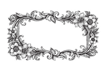 Vintage Baroque Victorian frame border floral sketch engraving drawing vector illustration