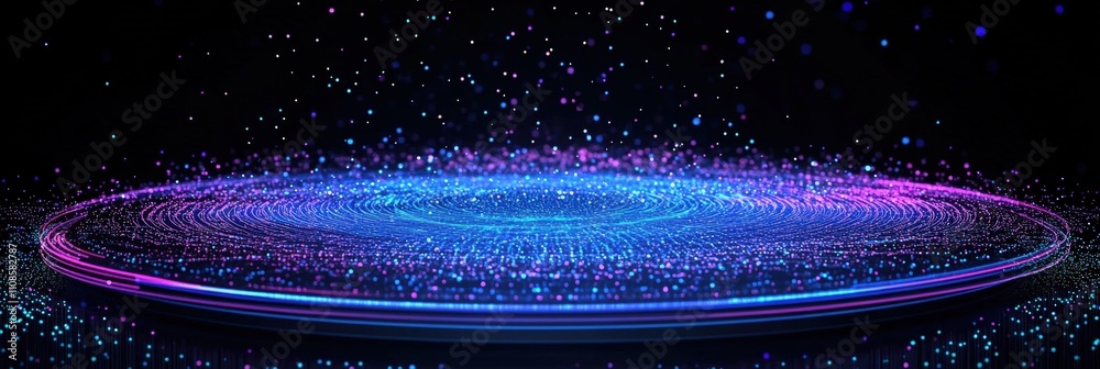 Poster dynamic holographic display of ai pattern with vibrant colors and light effects in a futuristic spac