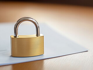 Naklejka premium A golden padlock on a document represents security and protection.