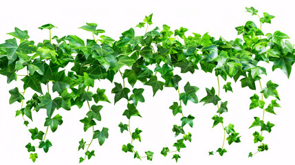 A cutout of ivy with lush green foliage, a climbing plant in summer, isolated on a white background. High-quality mask for professional compositions.