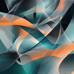 Abstract Teal, Orange, and White Wave Pattern Modern Digital Art Background for Design Projects