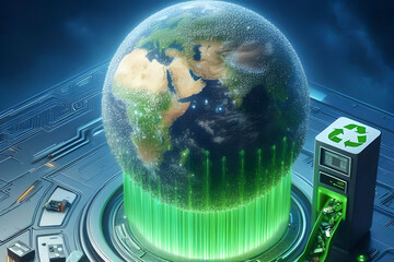 Creative and concept image of The Globe of E-Waste and Recycle Bin ..