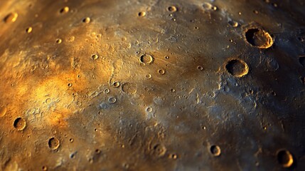 Golden Planetary Surface Shows Cratered Terrain