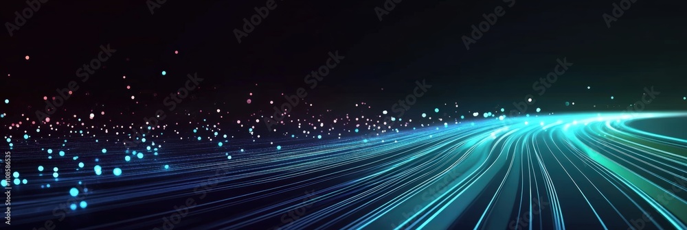 Poster abstract background with glowing lines and data points illustrating dynamic energy flow in a digital