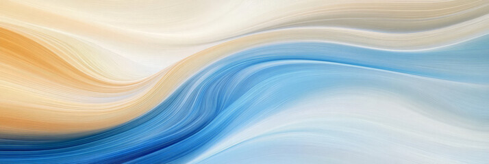 Obraz premium Abstract wavy patterns in soft colors of blue, cream, and orange create a calming visual effect.