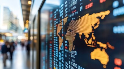 Global financial market trends urban center data visualization digital environment close-up view economic insights