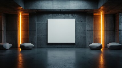 Minimalist interior featuring a blank canvas in a modern space.
