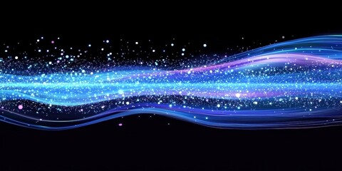 Obraz premium Ethereal Blue Light Beam with Glowing Data Stream on a Black Background, Vibrant Abstract Patterns Radiating Energy and Innovation