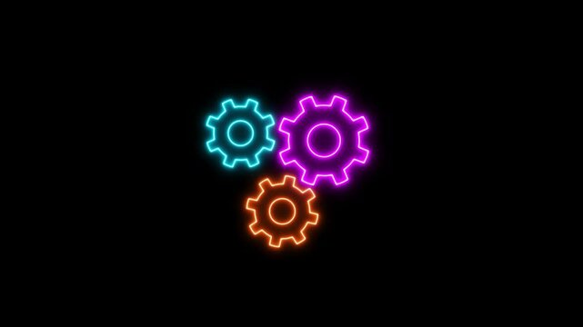Glowing neon line setting icon with spinning gears icon animated.Technology setting icon concept.