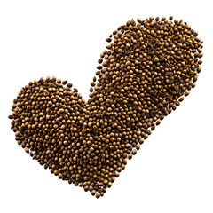 Cumin earthy brown whole seeds loosely scattered in heart formation Spices food and culinary concept
