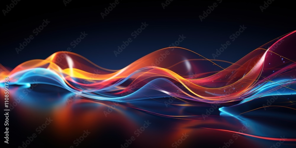 Poster abstract digital background with colorful waves and light trails in a dark setting for creative and 